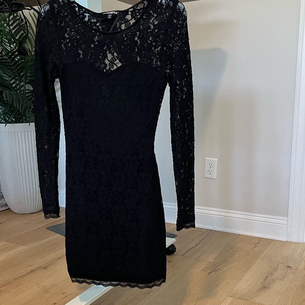 Express Black Lace Long Sleeve Dress
